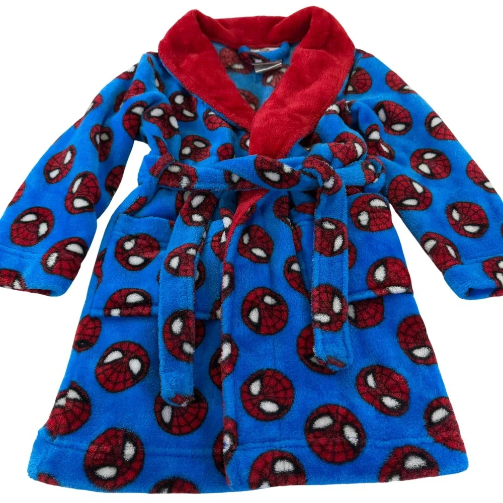 Marvel Super Hero Spiderman Blue and Red Fleece Bathrobe Kids Size 4T 332B6